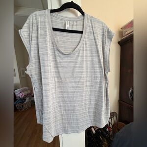 Athleta Light Gray Striped Short Sleeve Tee